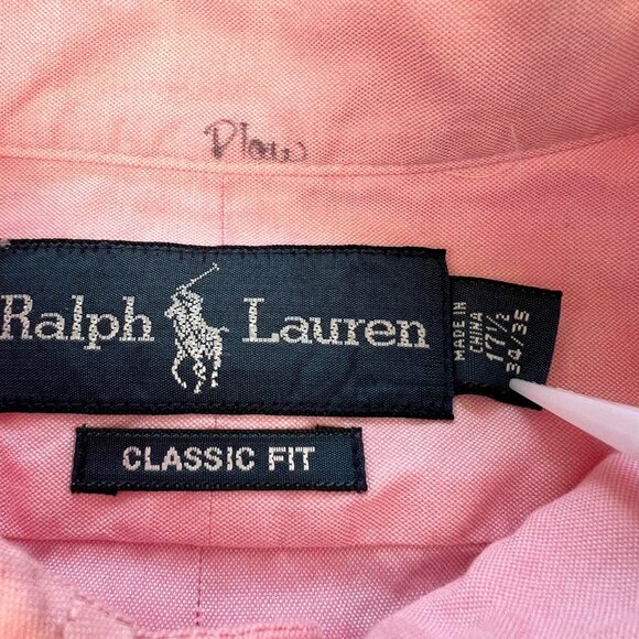 Ralph Lauren Classic Fit Mens Shirt Button Flesh Pony Long Sleeve 17 1/2 34/35 - Picture 2 of 9